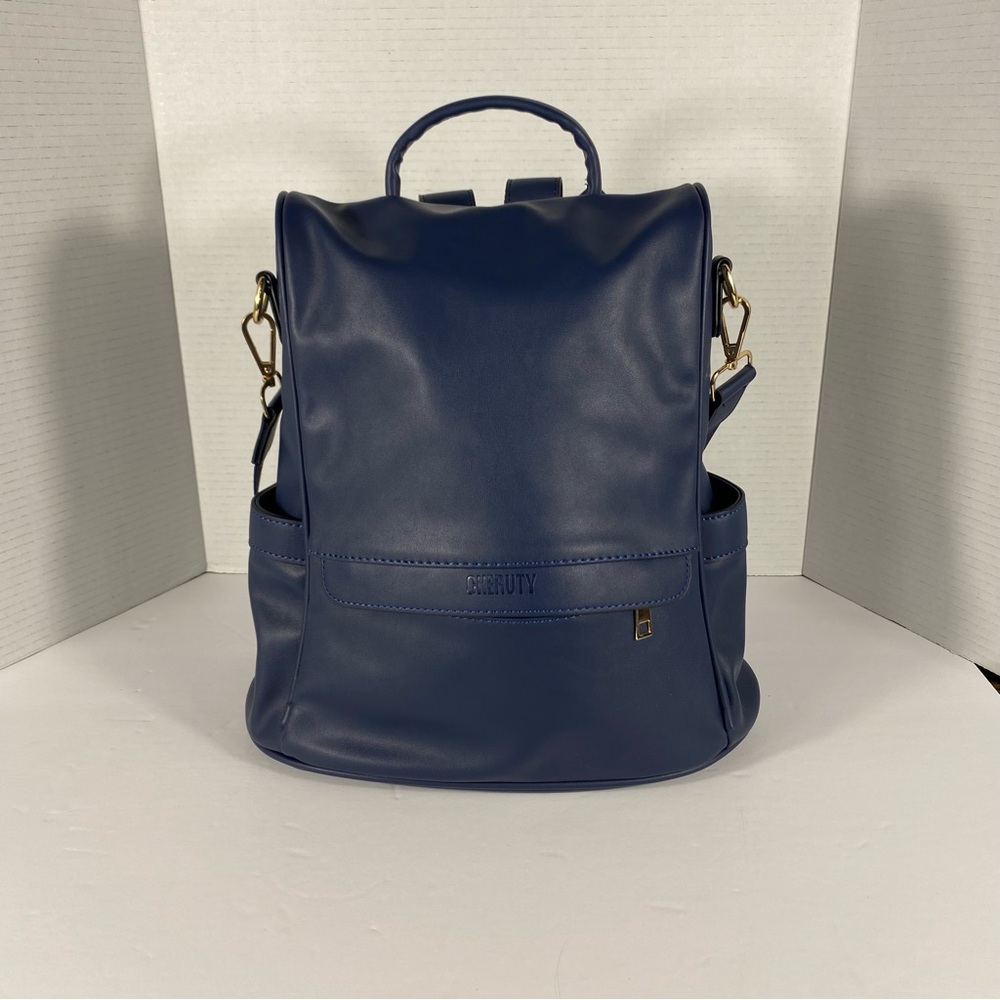 Cheruty Womens Backpack Bag Carry On Blue Faux Leather With Detach Handle EUC